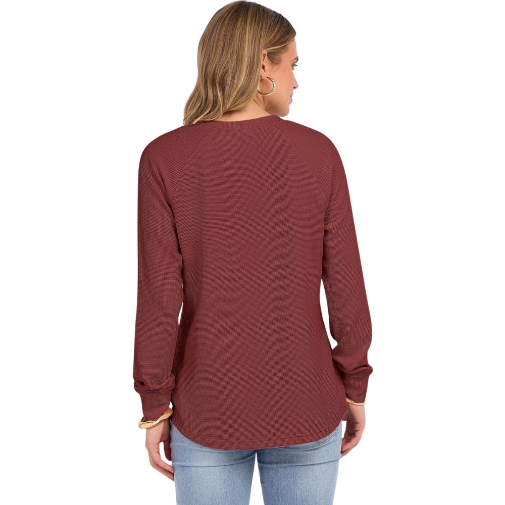 Women's Long Sleeve Waffle Knit Shirts Dressy Casual Loose Button Up V Neck