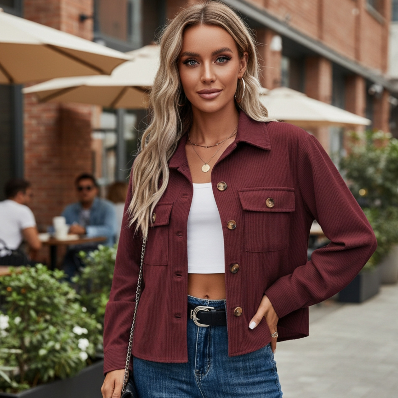 Cropped Corduroy Shacket for Women