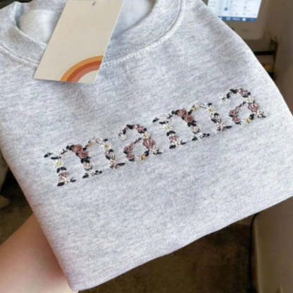 Personalized Mother Day Floral Embroidered Sweatshirt Hoodie Or T Shirt For Mom And Grandma