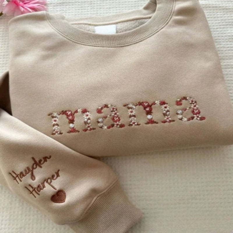 Personalized Mother Day Floral Embroidered Sweatshirt Hoodie Or T Shirt For Mom And Grandma