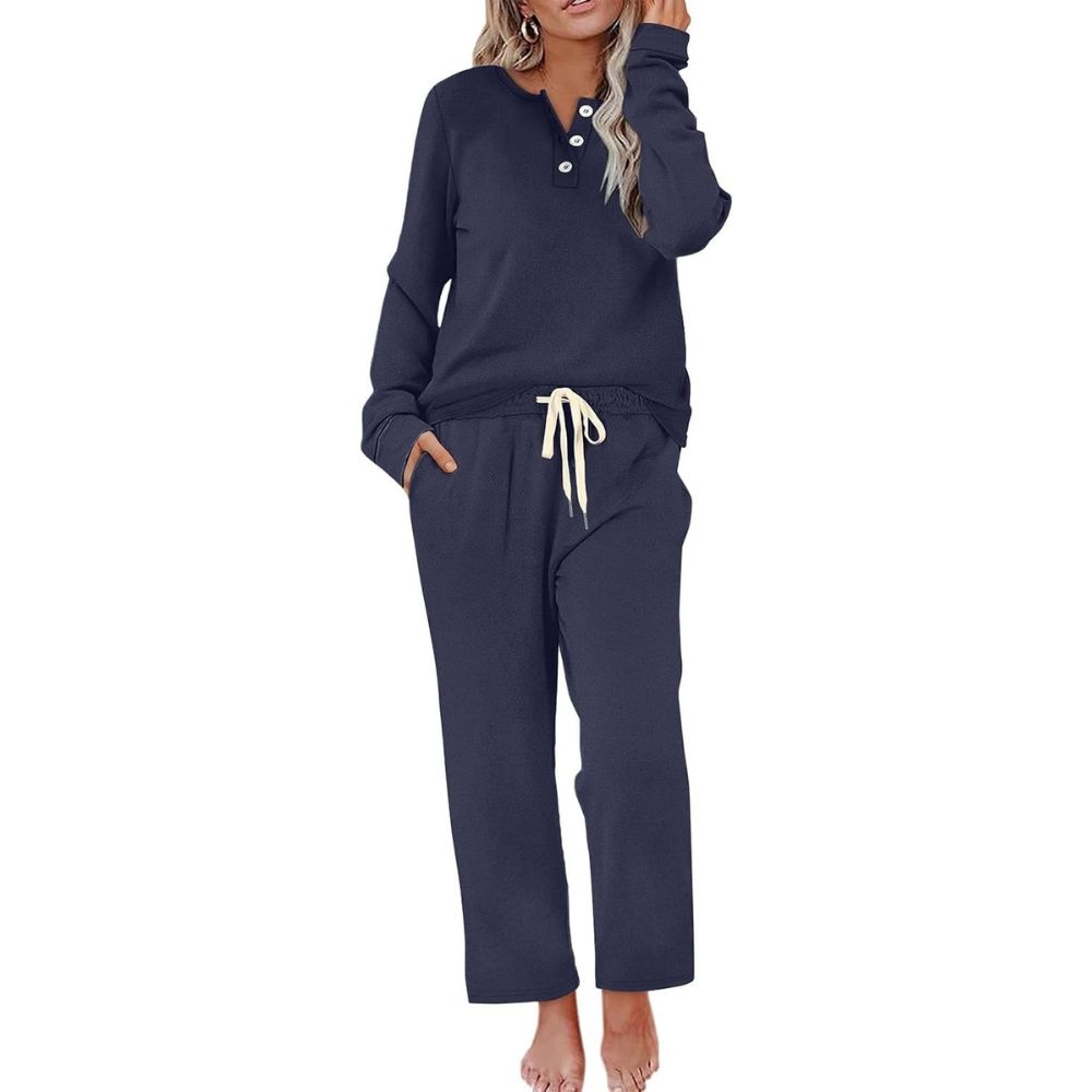 Lounge Sets for Women Two Piece - Button Down Sweatsuit Sweatpant with Pockets