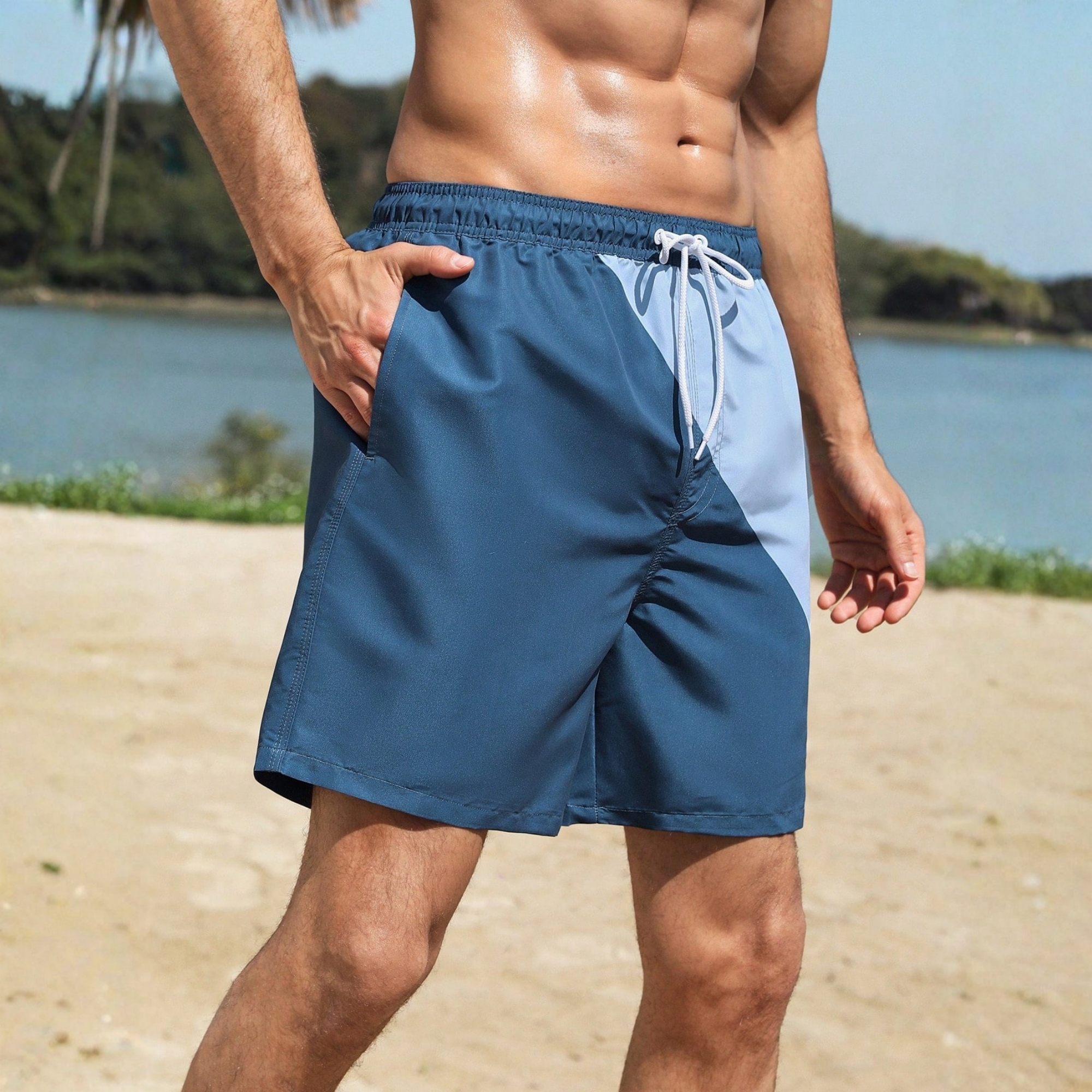 Drawstring Waist Beach Shorts Couples Matching Swimwear