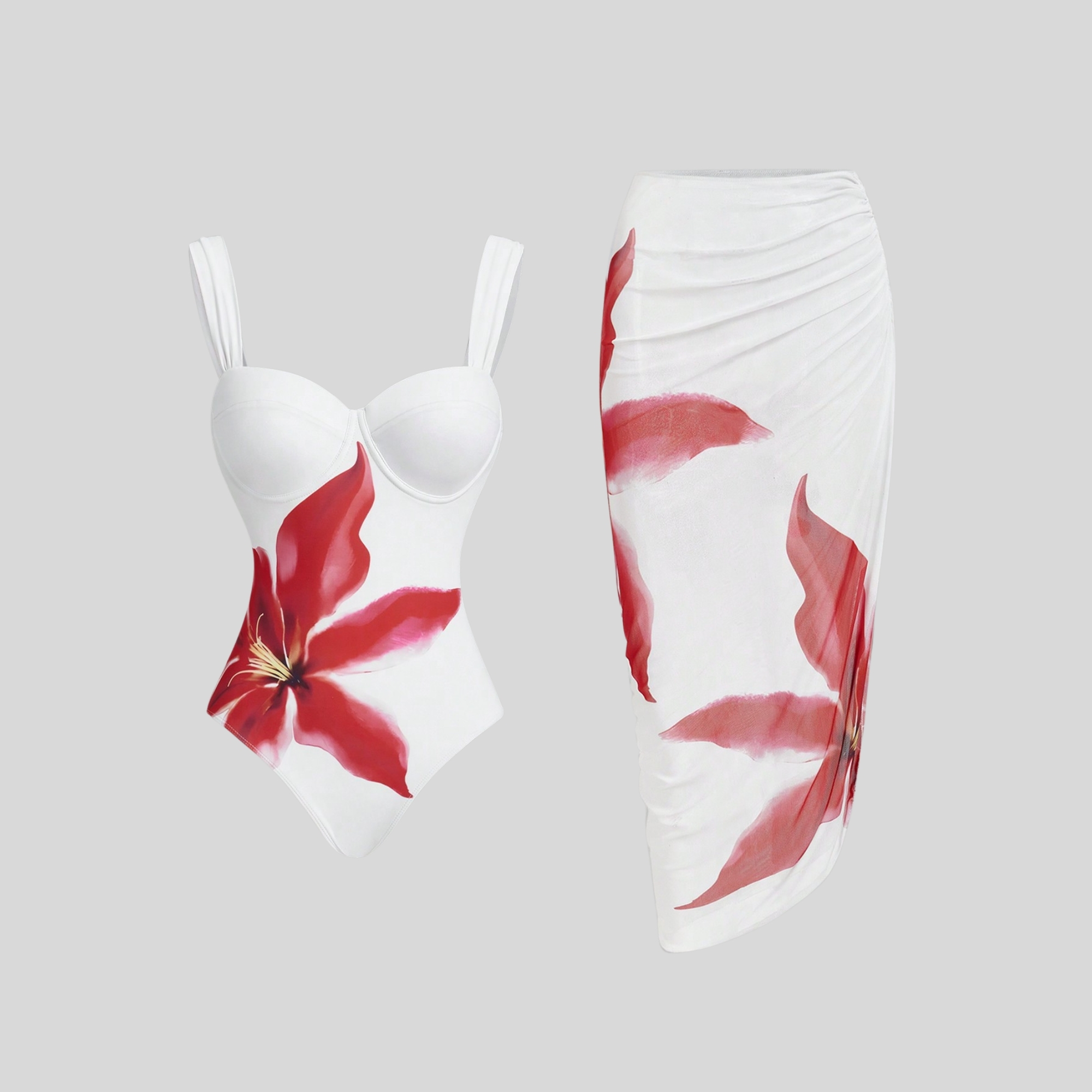 Floral Print Short Sleeve Shirt And Drawstring Waist Pocket Shorts Beach Outfit Women Couple Matching Bathing Set