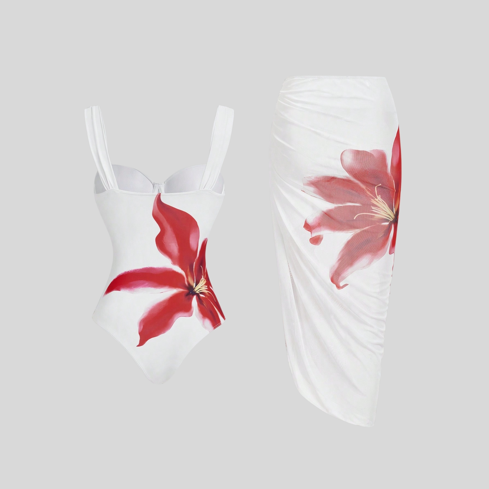 Floral Print Short Sleeve Shirt And Drawstring Waist Pocket Shorts Beach Outfit Women Couple Matching Bathing Set