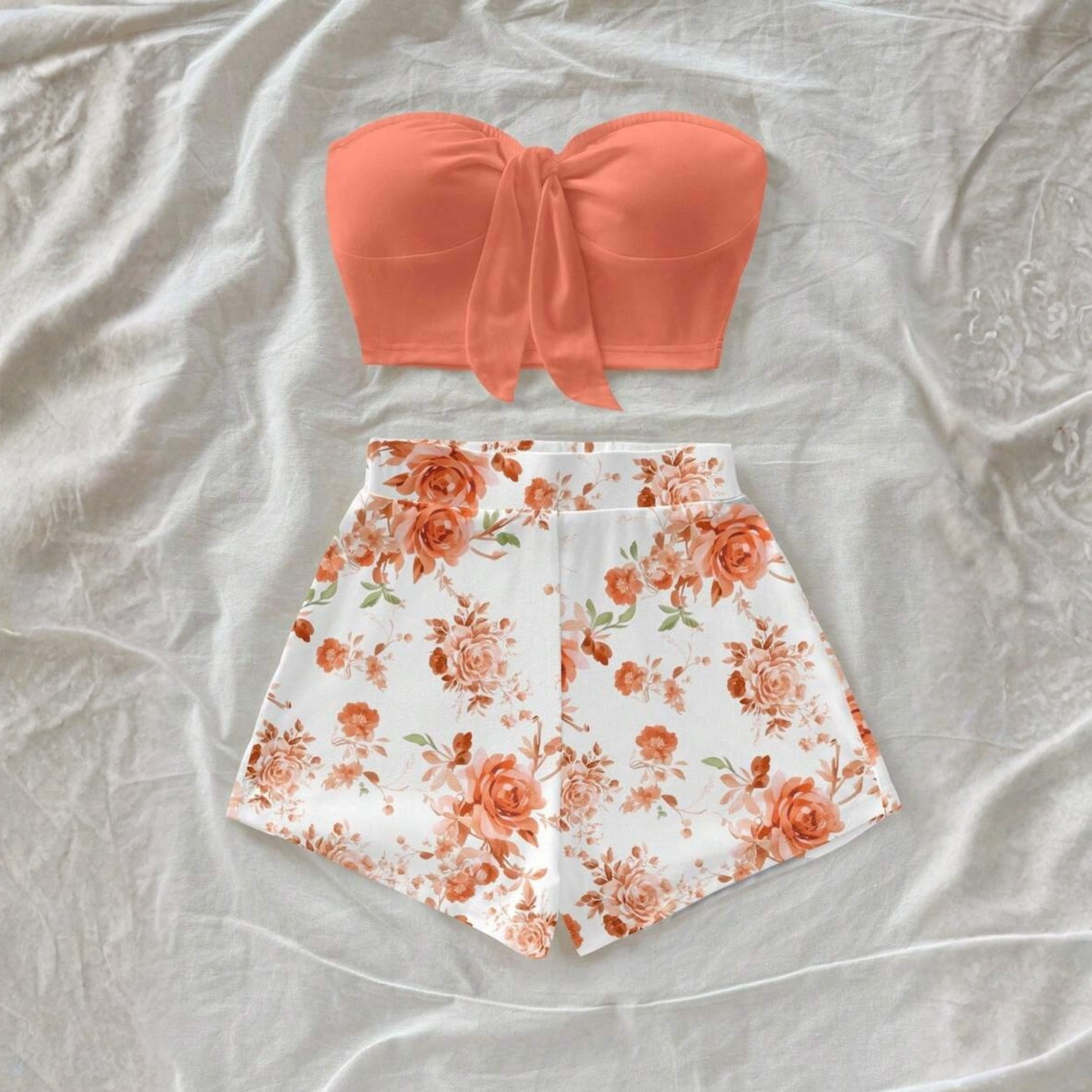 Floral Print Short Sleeve Shirt And Drawstring Waist Pocket Shorts Beach Outfit Women Couple Matching Bathing Set