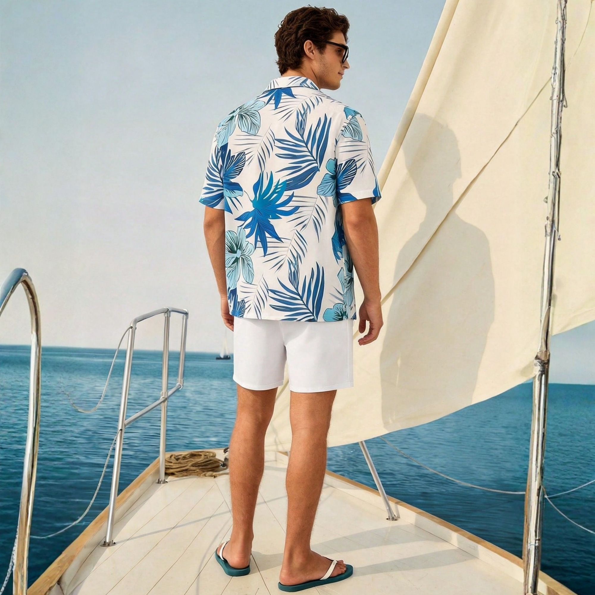 Floral Print Short Sleeve Shirt And Drawstring Waist Pocket Shorts Beach Outfit Women Couple Matching Bathing Set