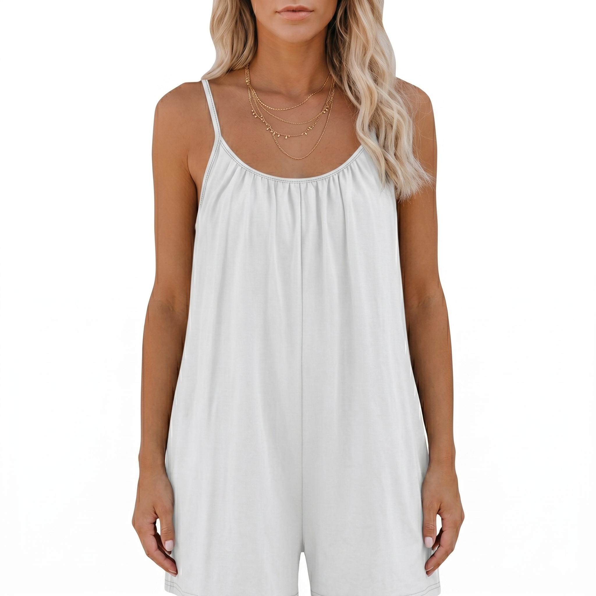 Beach Summer Strappy Loose Fit Romper with Pockets