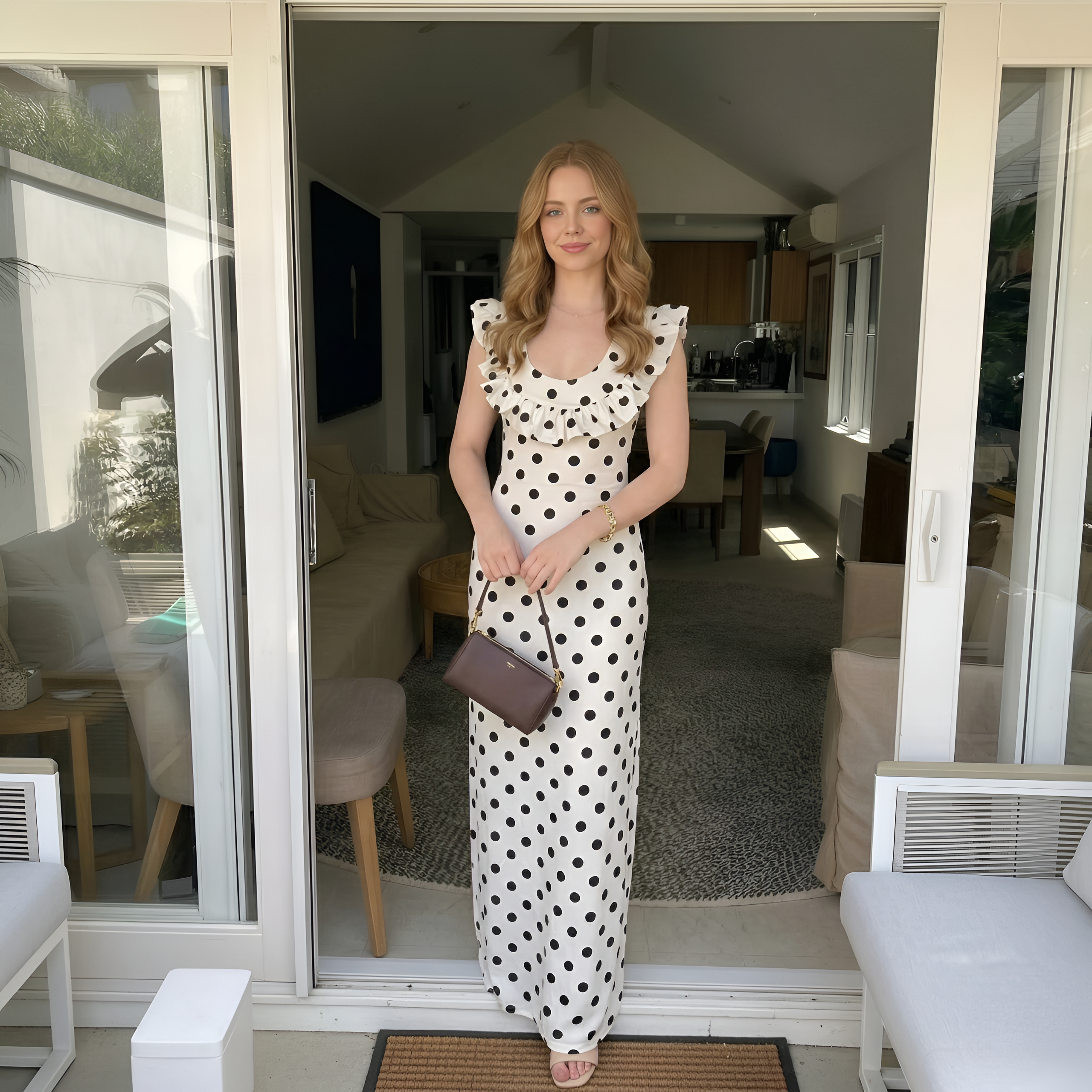 Polka Dot Maxi Dress With Tie Straps