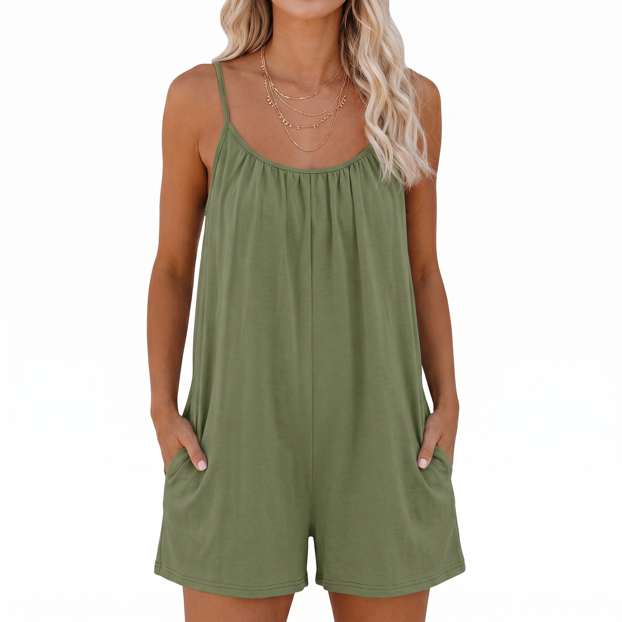 Beach Summer Strappy Loose Fit Romper with Pockets