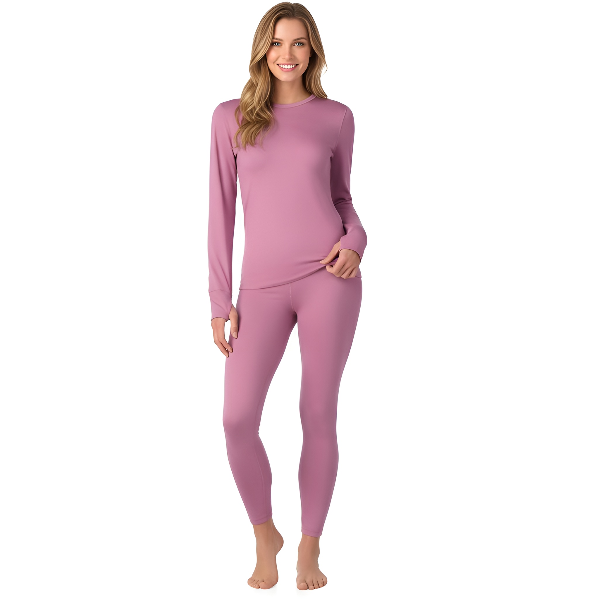 Women Long Sleeve Fleece Lined Thermal Base Layer Shirt & Leggings Set