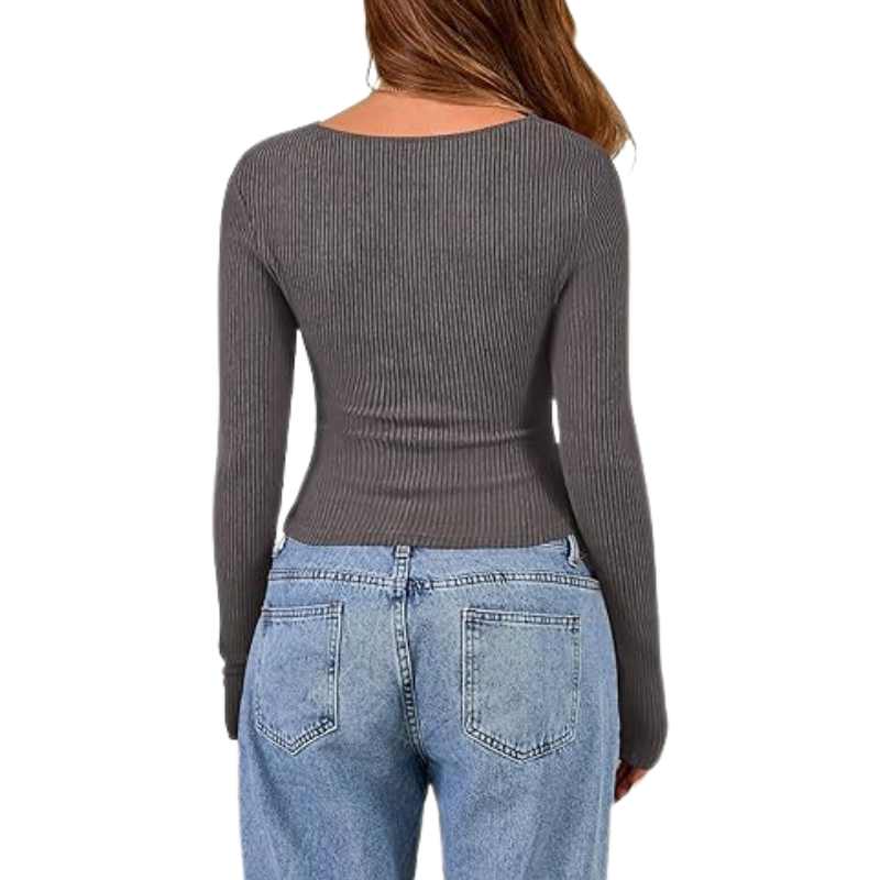 Womens Long Sleeve Cowl Neck Ribbed Knit Slim Fit Top