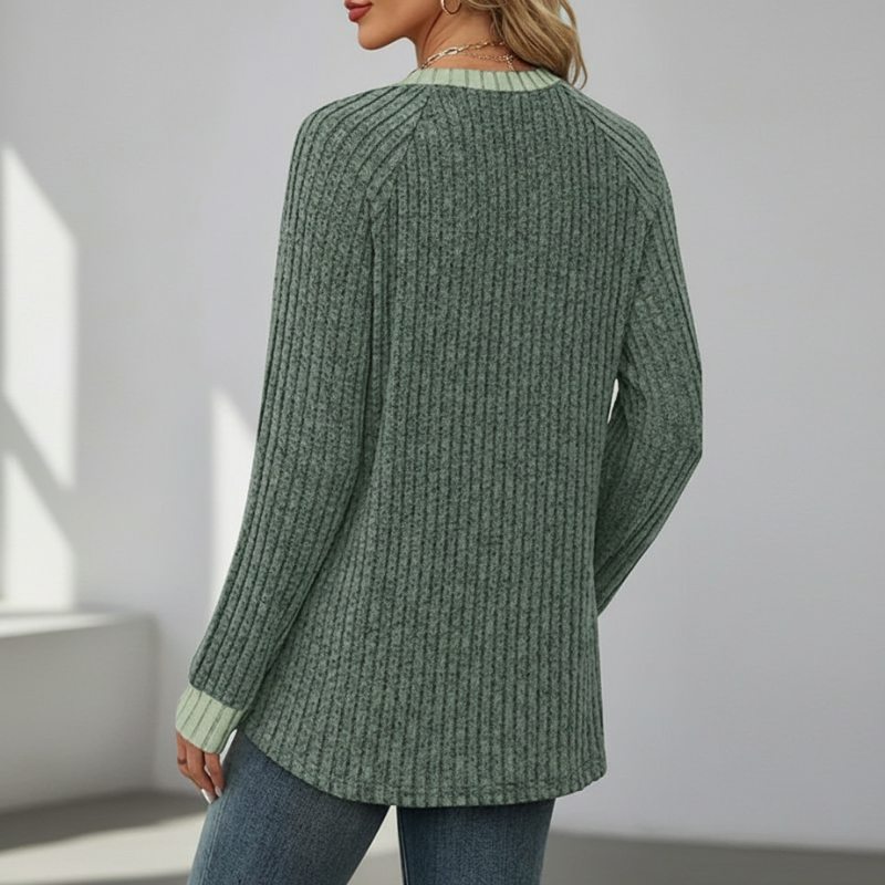 Long Sleeve Lightweight Sweater With Color Block Design For Women