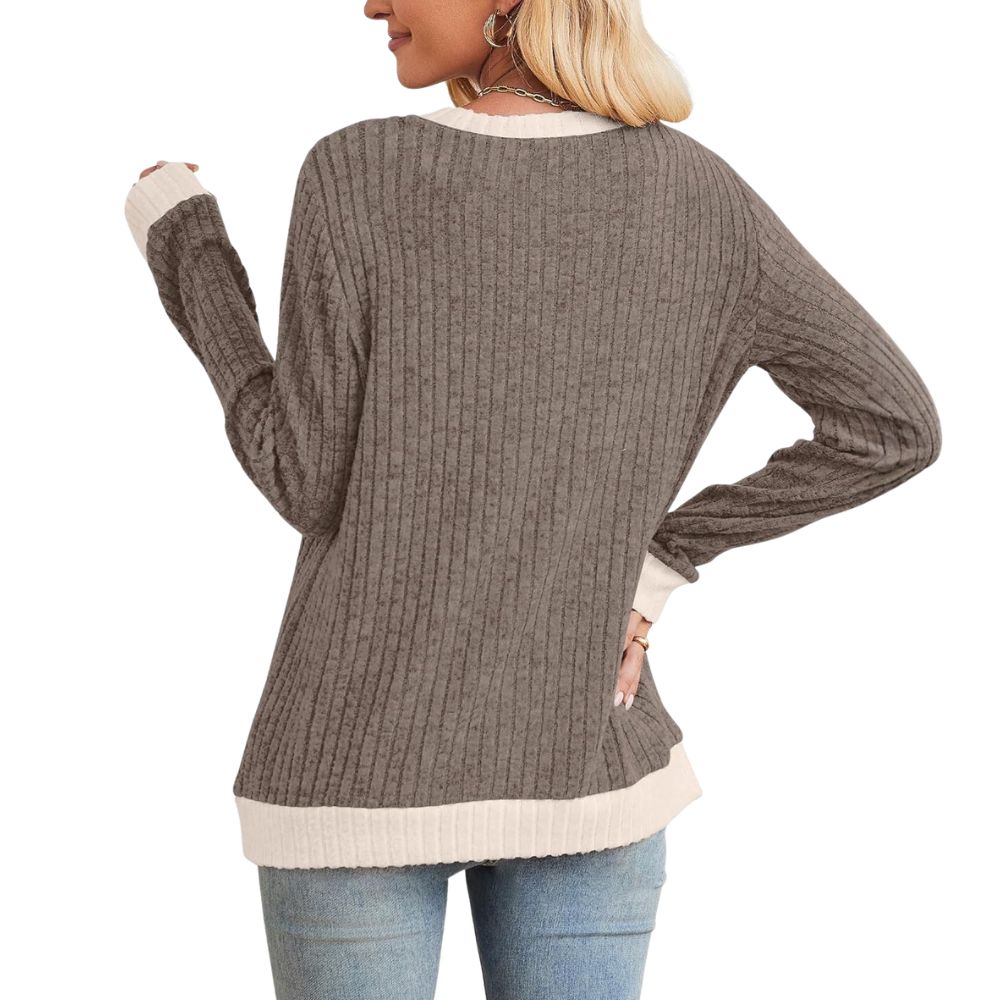 Tops Long Sleeve Shirts Lightweight Sweaters Loose Fit Crewneck Color Block