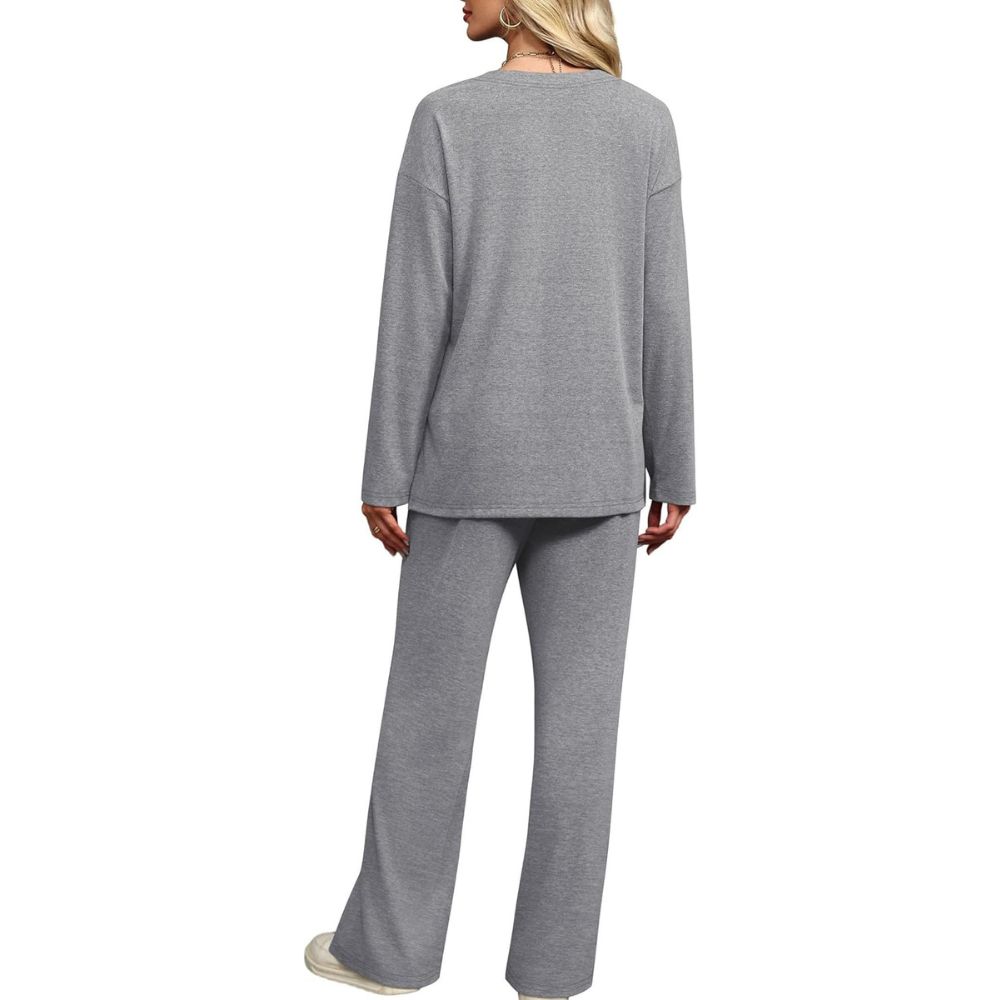 Lounge Sets for Women 2 Piece V Neck Button Matching Sweatsuit Loungewear