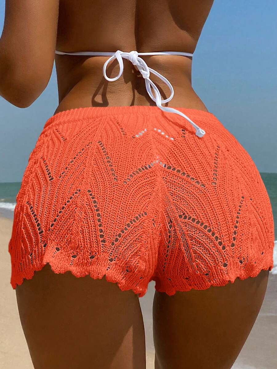 Hollow Out Drawstring Cover Up Shorts