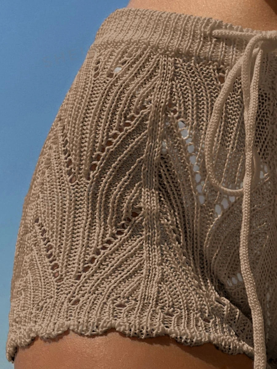 Hollow Out Drawstring Cover Up Shorts