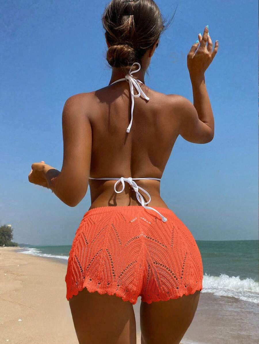 Hollow Out Drawstring Cover Up Shorts