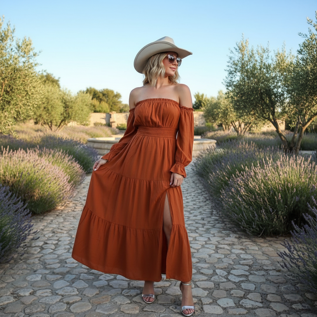 Long Sleeve Smocked Tiered Maxi Dress