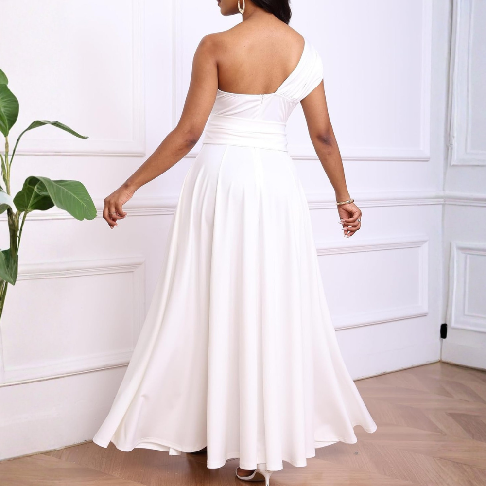 Asymmetric Belted Maxi Dress with Convenient Pockets