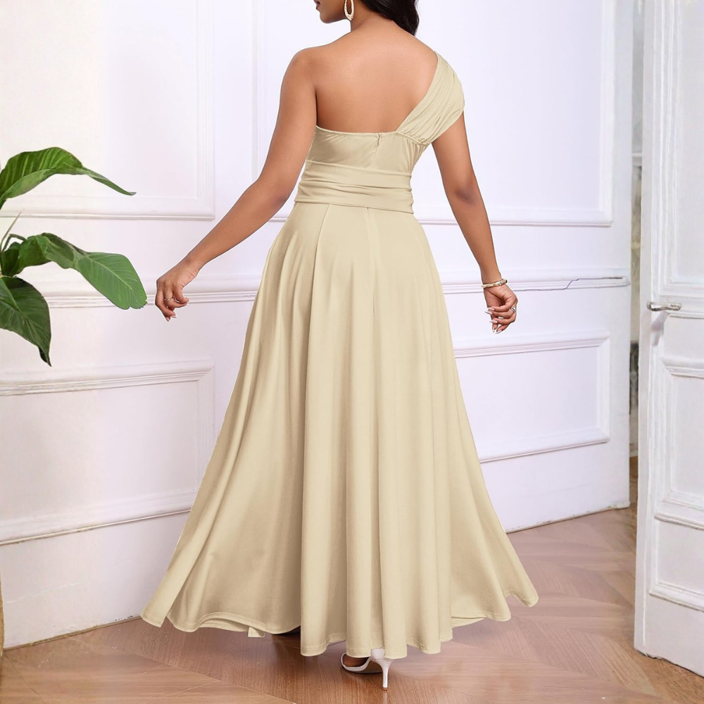 Asymmetric Belted Maxi Dress with Convenient Pockets