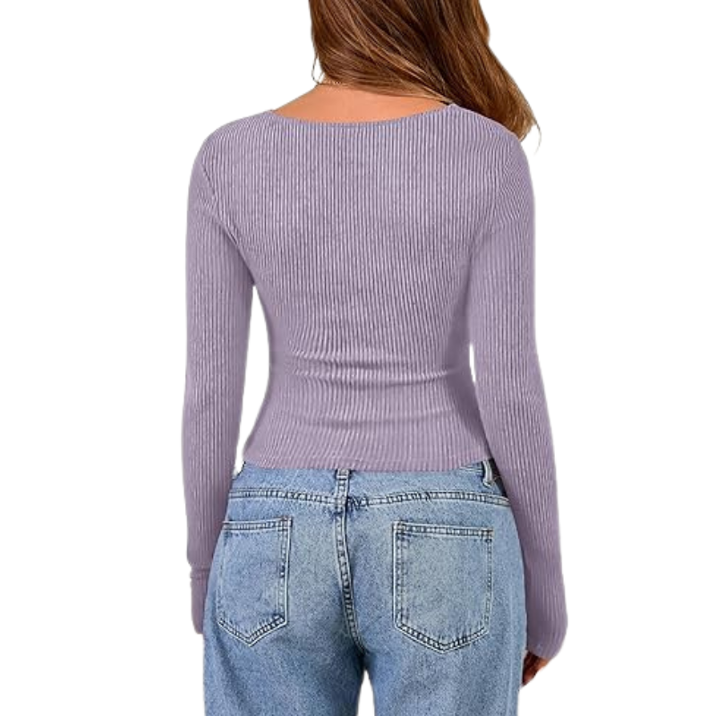 Womens Long Sleeve Cowl Neck Ribbed Knit Slim Fit Top