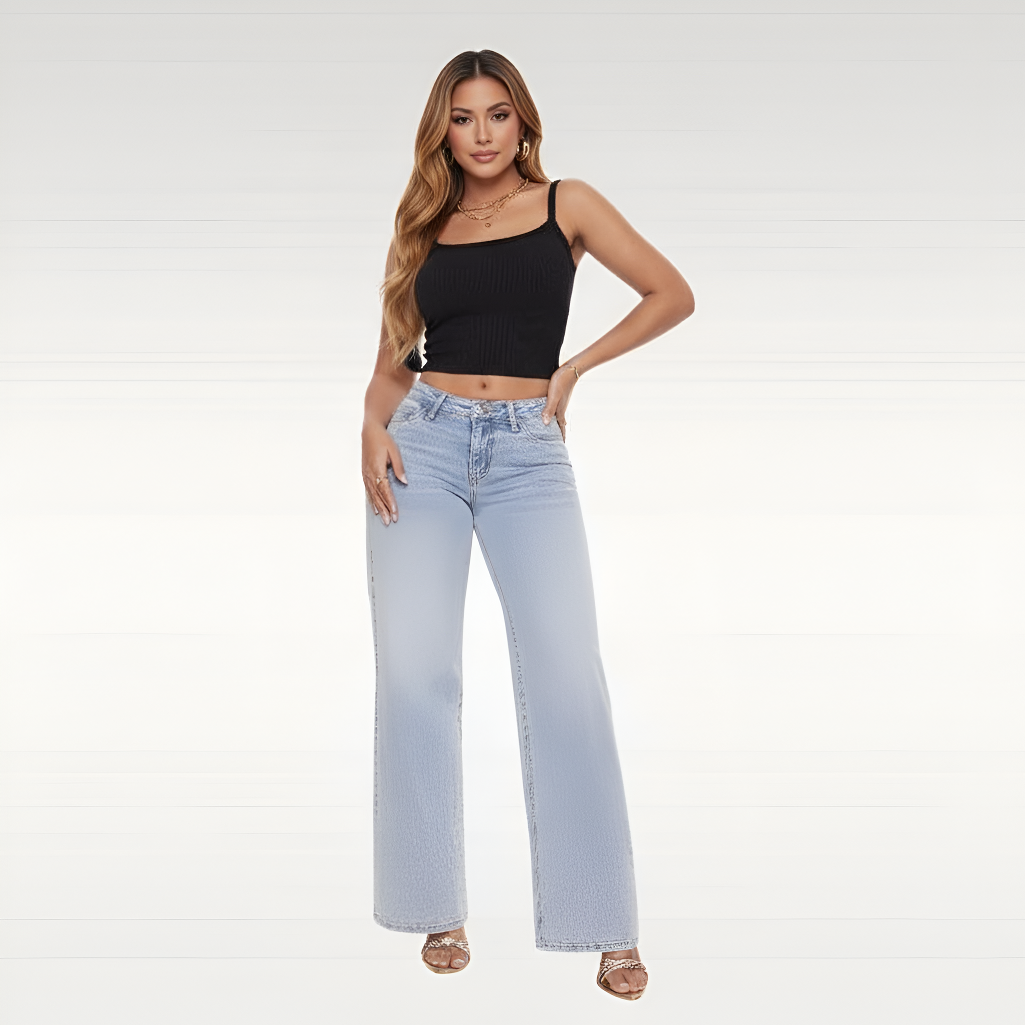 Mid Rise Wide Fit Stretchy Jeans For Women