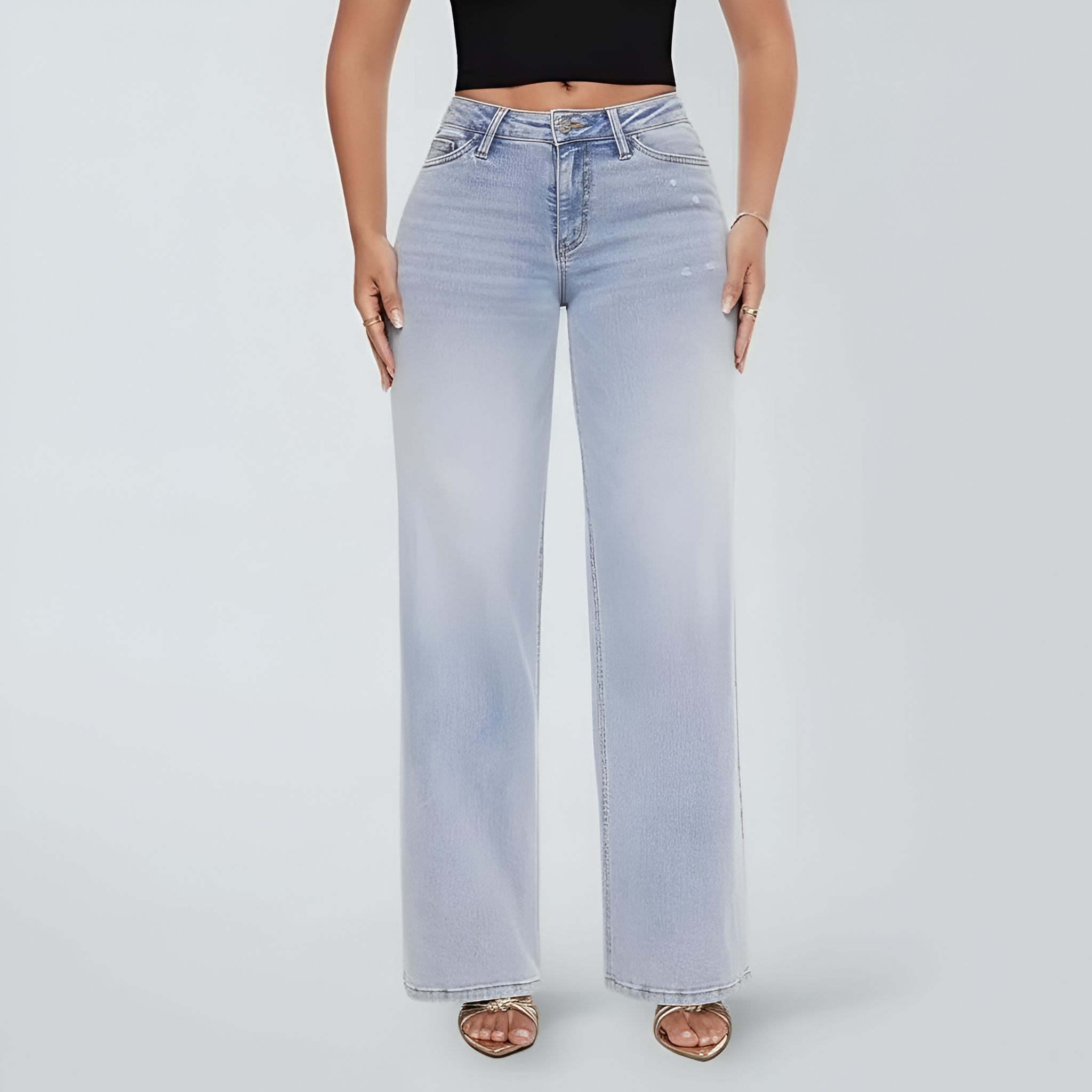 Mid Rise Wide Fit Stretchy Jeans For Women