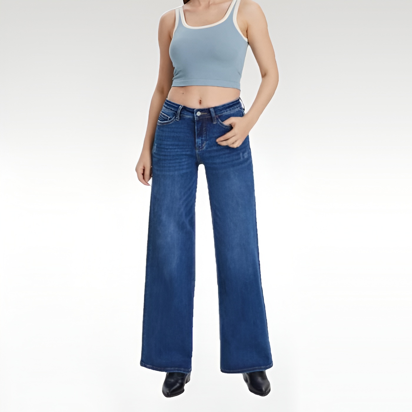 Mid Rise Wide Fit Stretchy Jeans For Women