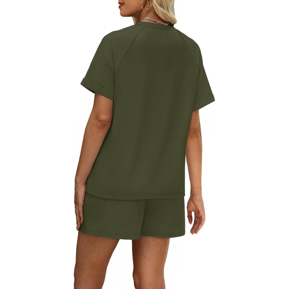Women's 2 Piece Lounge Sets Short Sleeve T-Shirt and Drawstring Shorts
