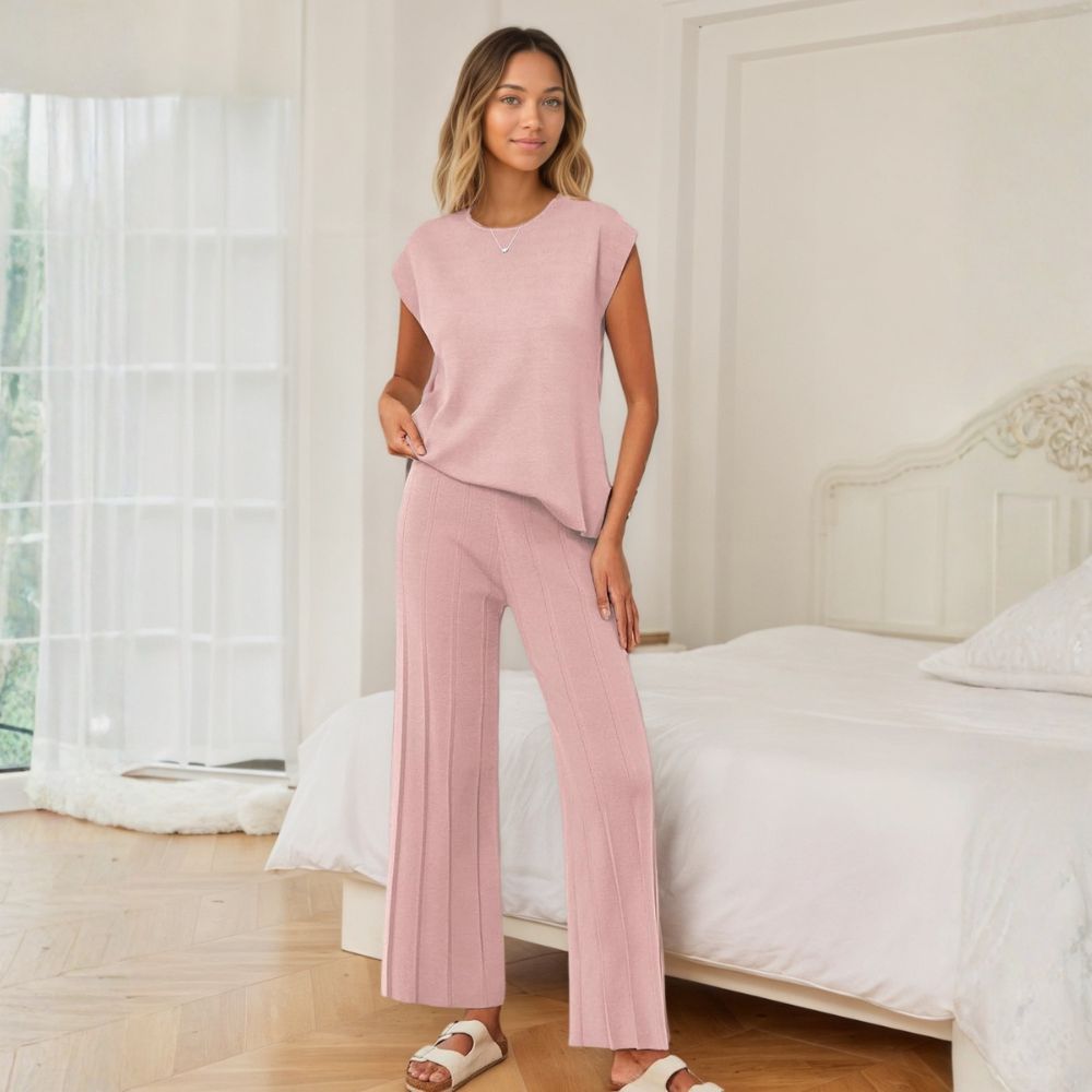 Lounge Sets for Women Two Piece Outfits Knit Cap Sleeve Tops Wide Leg