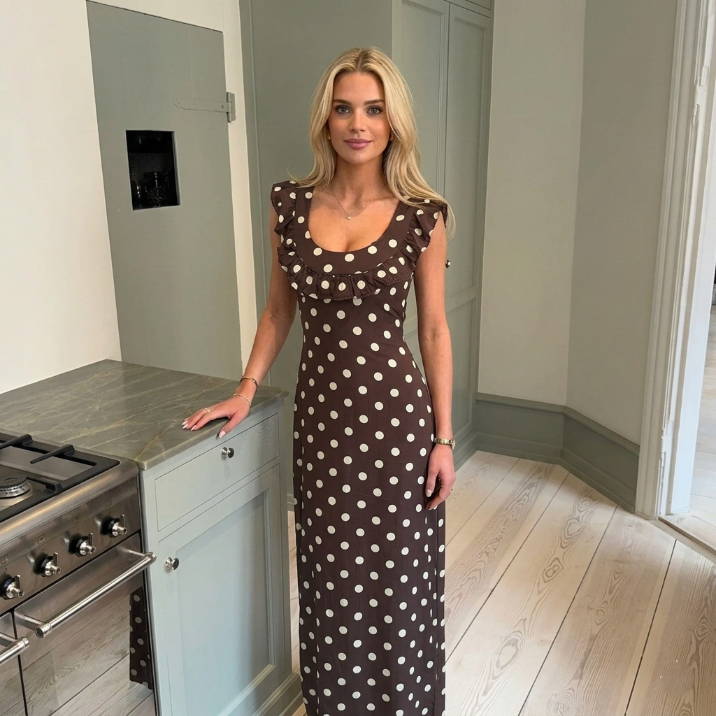 Polka Dot Maxi Dress With Elegant Tie Strap Design