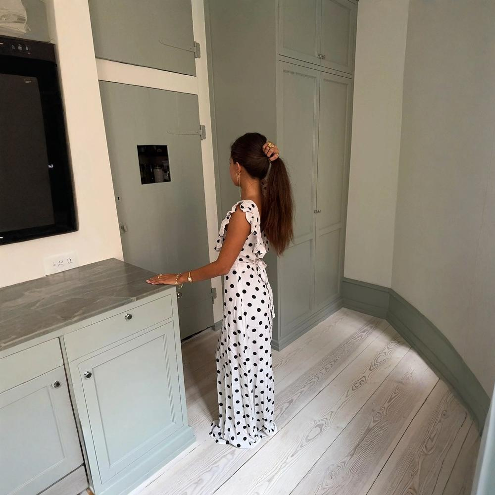 Polka Dot Maxi Dress With Elegant Tie Strap Design