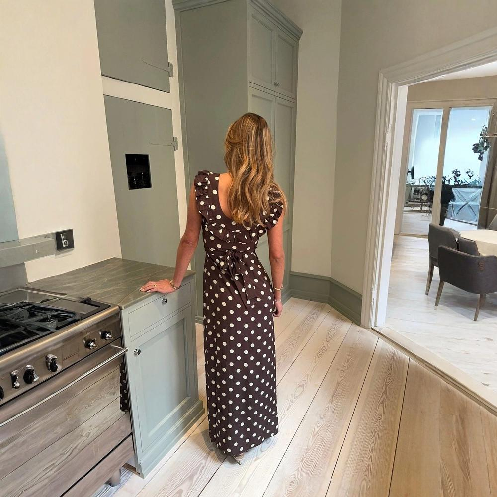 Polka Dot Maxi Dress With Elegant Tie Strap Design