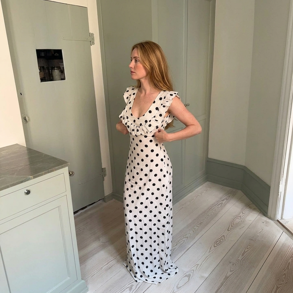 Polka Dot Maxi Dress With Elegant Tie Strap Design