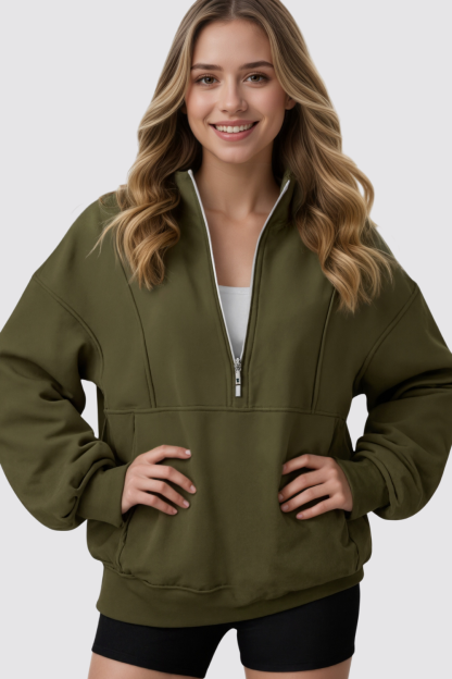 Quarter Zip Oversized Fleece Sweatshirt Cozy Pullover Hoodie