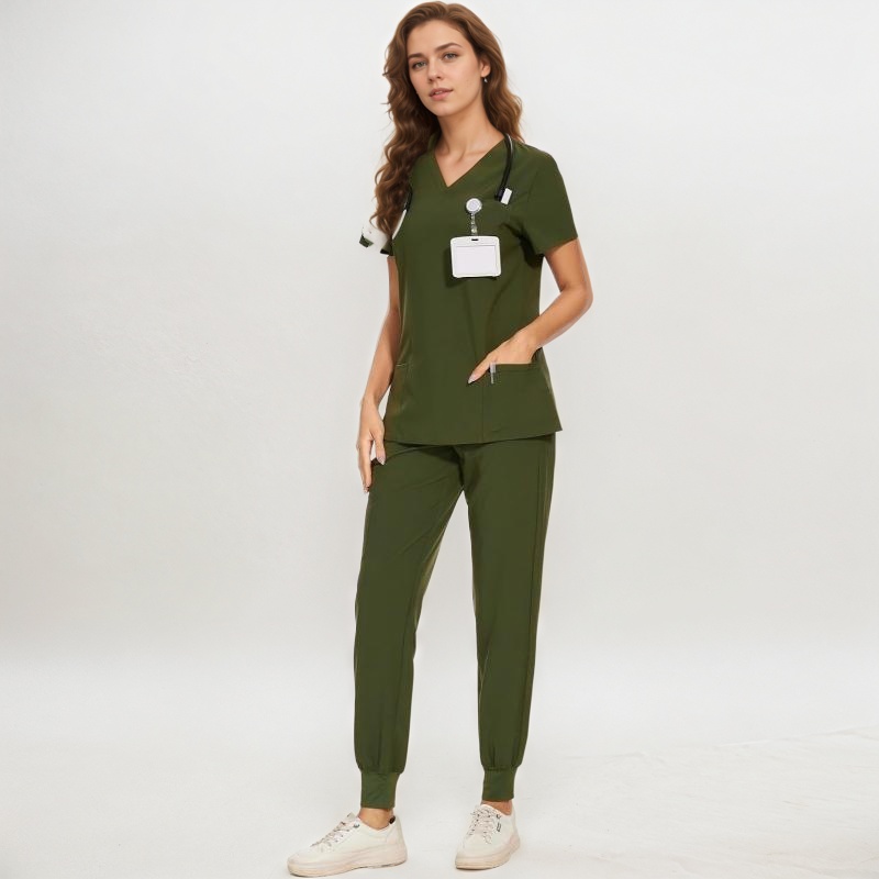 Stretch Scrubs Top And Jogger Pant With 10 Pockets