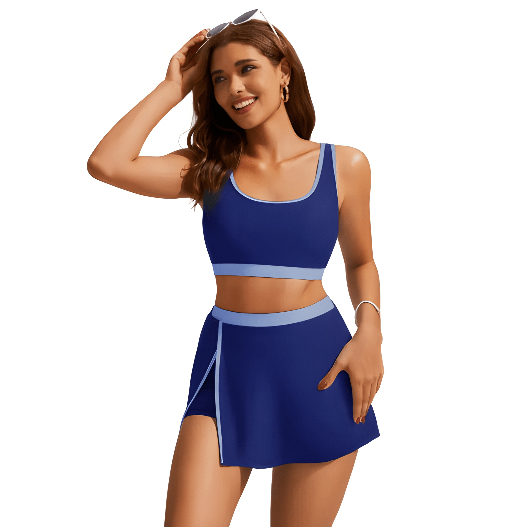 Two Piece Bikini Set With Side Slit Swim Skirt For Women