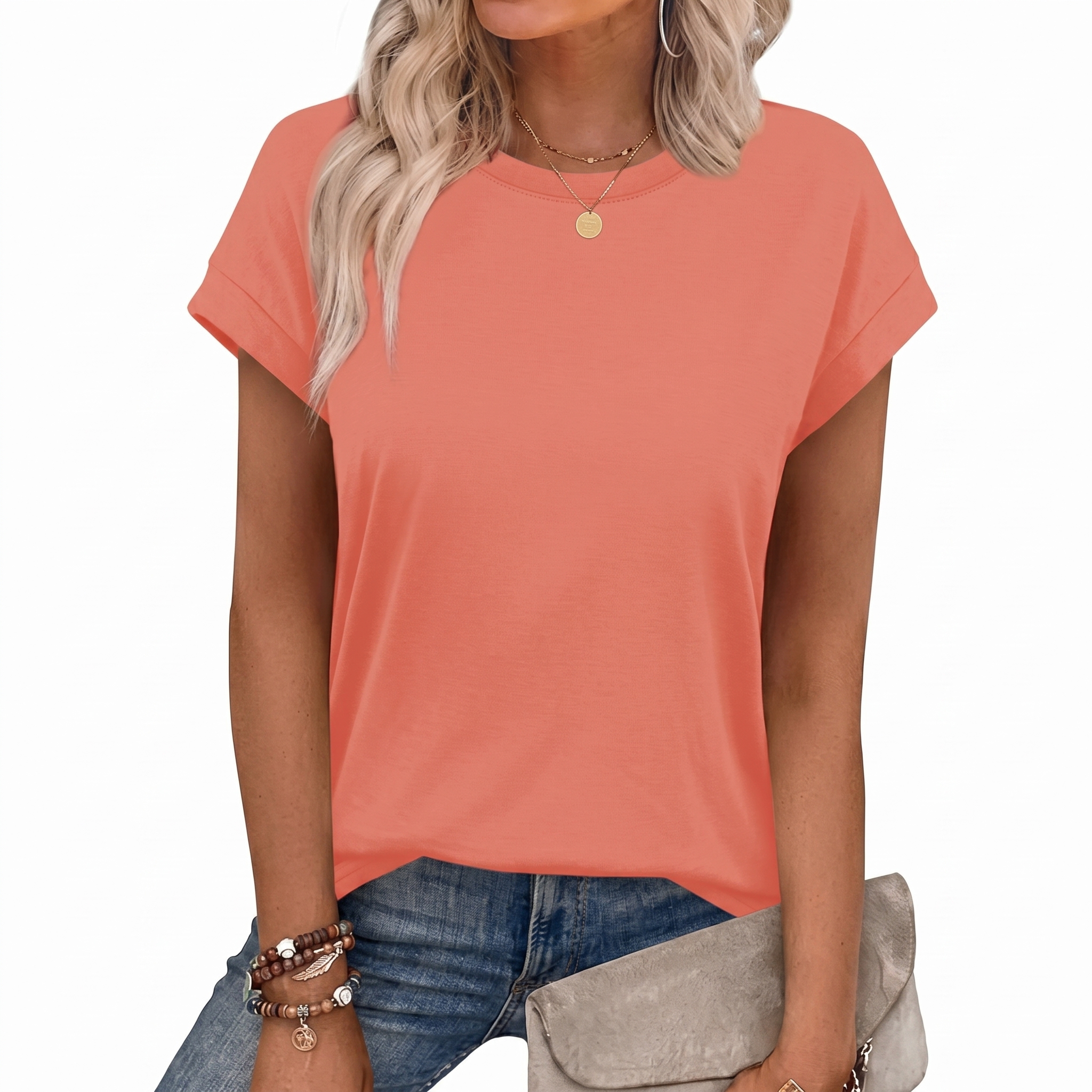 Short Sleeve Shirts Crew Tunic Blouses For Summer 