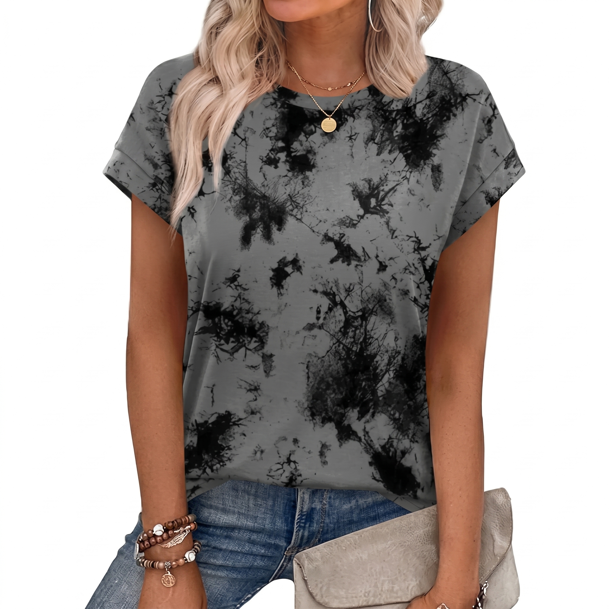 Short Sleeve Shirts Crew Tunic Blouses For Summer 
