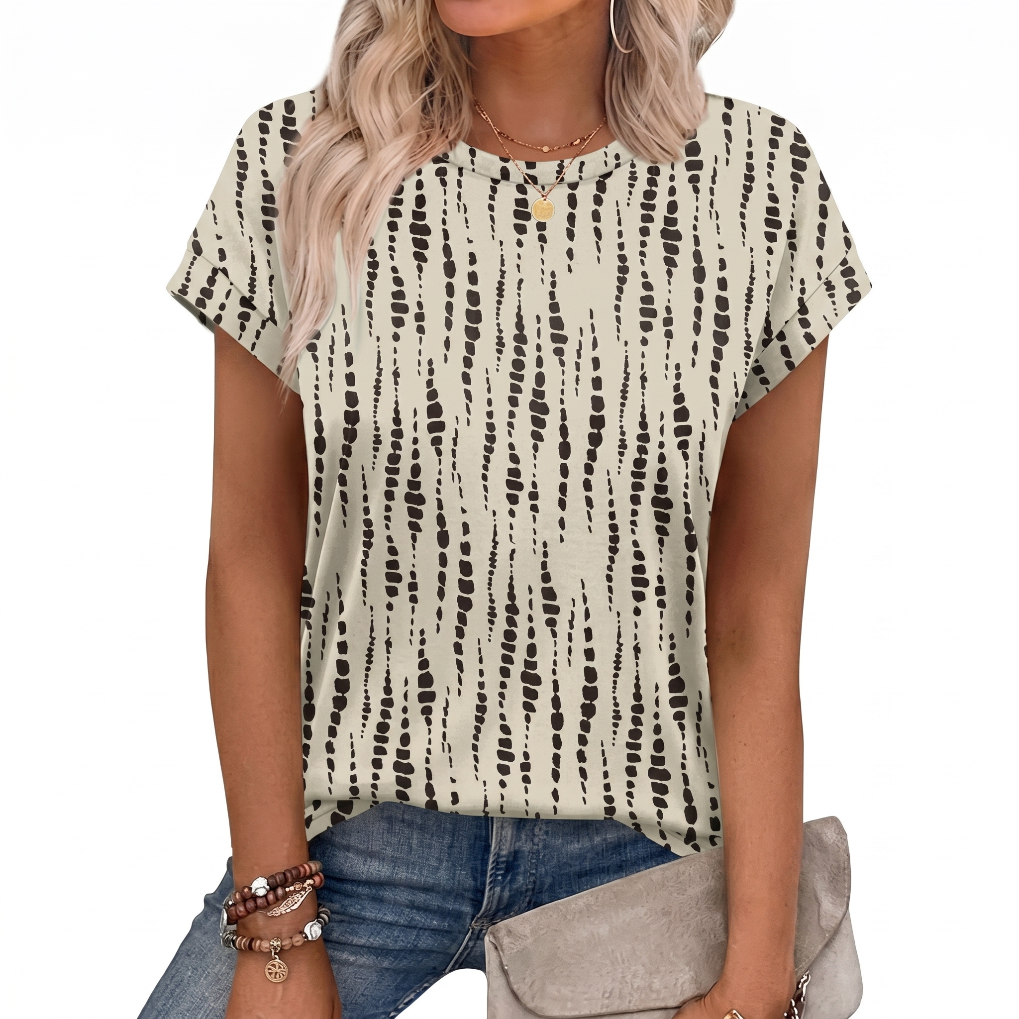 Short Sleeve Shirts Crew Tunic Blouses For Summer 