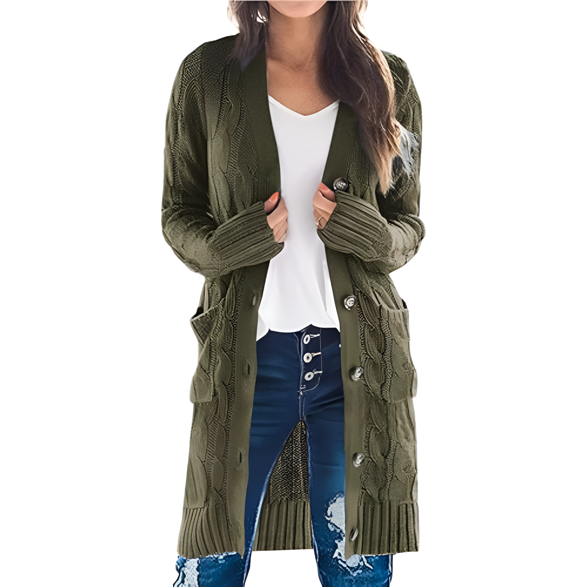 Long Cable Knit Open Front Cardigan