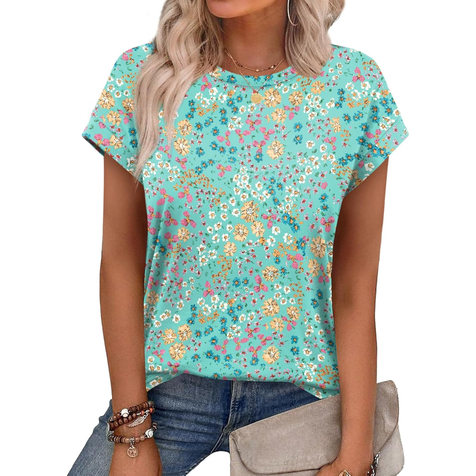 Womens Summer Tops Short Sleeve Shirts Crew Neck Tshirt Cute Trendy Tunic Blouses