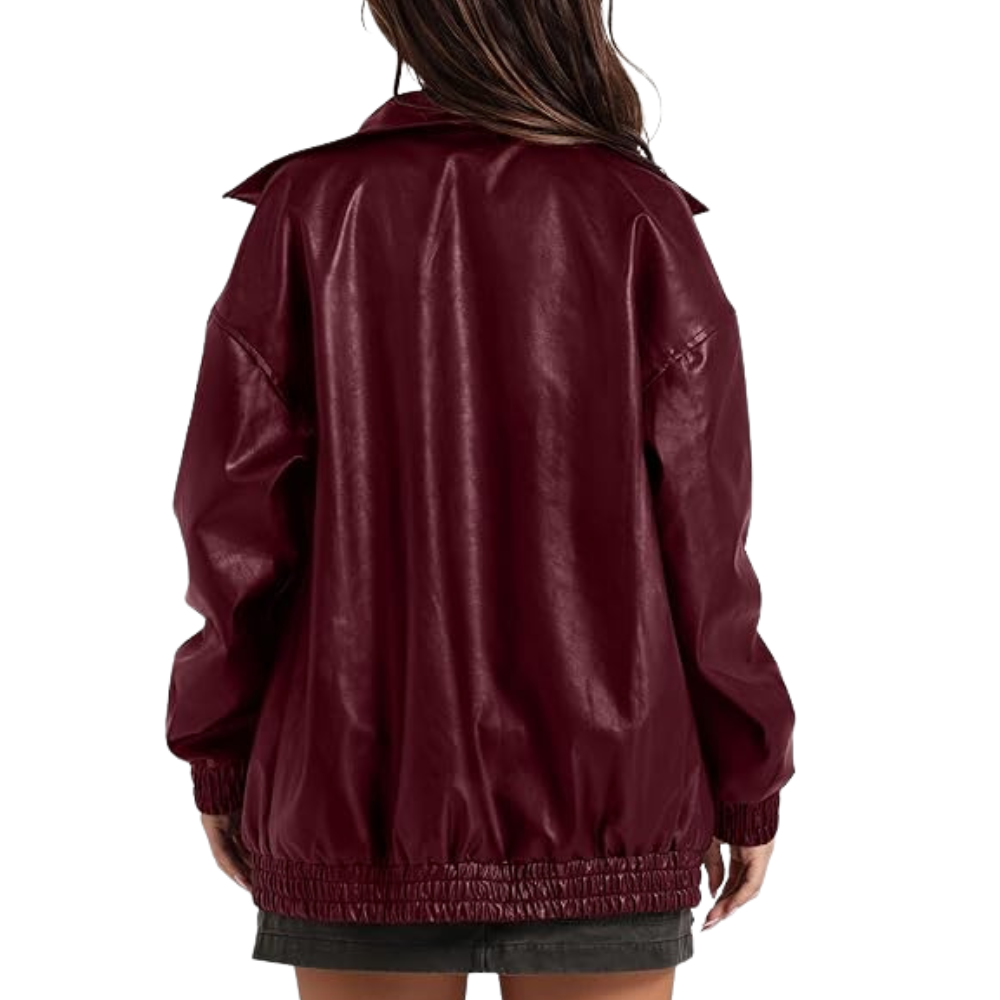 Women Faux Oversized Motorcycle Bomber Fall Fashion Leather Jacket