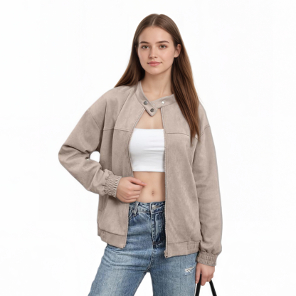 Oversized Motorcycle Bomber Women Faux Fall Fashion Leather Coat