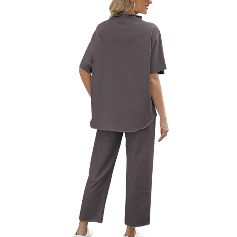 Womens Two Piece Outfits Batwing Sleeve Capelet Crew Neck Pullover Top Wide Leg Pants Lounge Set