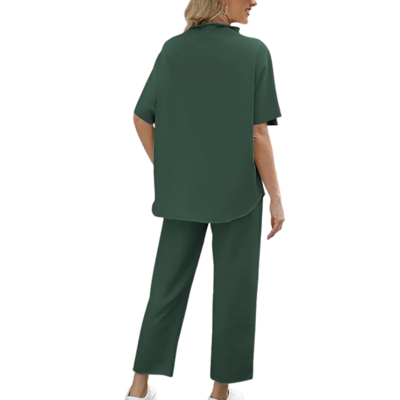 Womens Two Piece Outfits Batwing Sleeve Capelet Crew Neck Pullover Top Wide Leg Pants Lounge Set