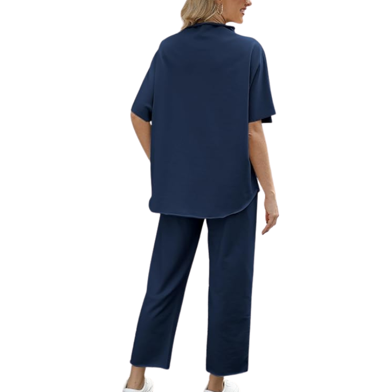 Womens Two Piece Outfits Batwing Sleeve Capelet Crew Neck Pullover Top Wide Leg Pants Lounge Set