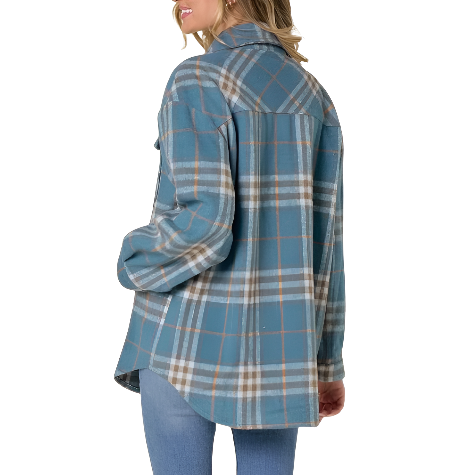 Plaid Flannel Shacket With Long Sleeve Button Down Style For Women