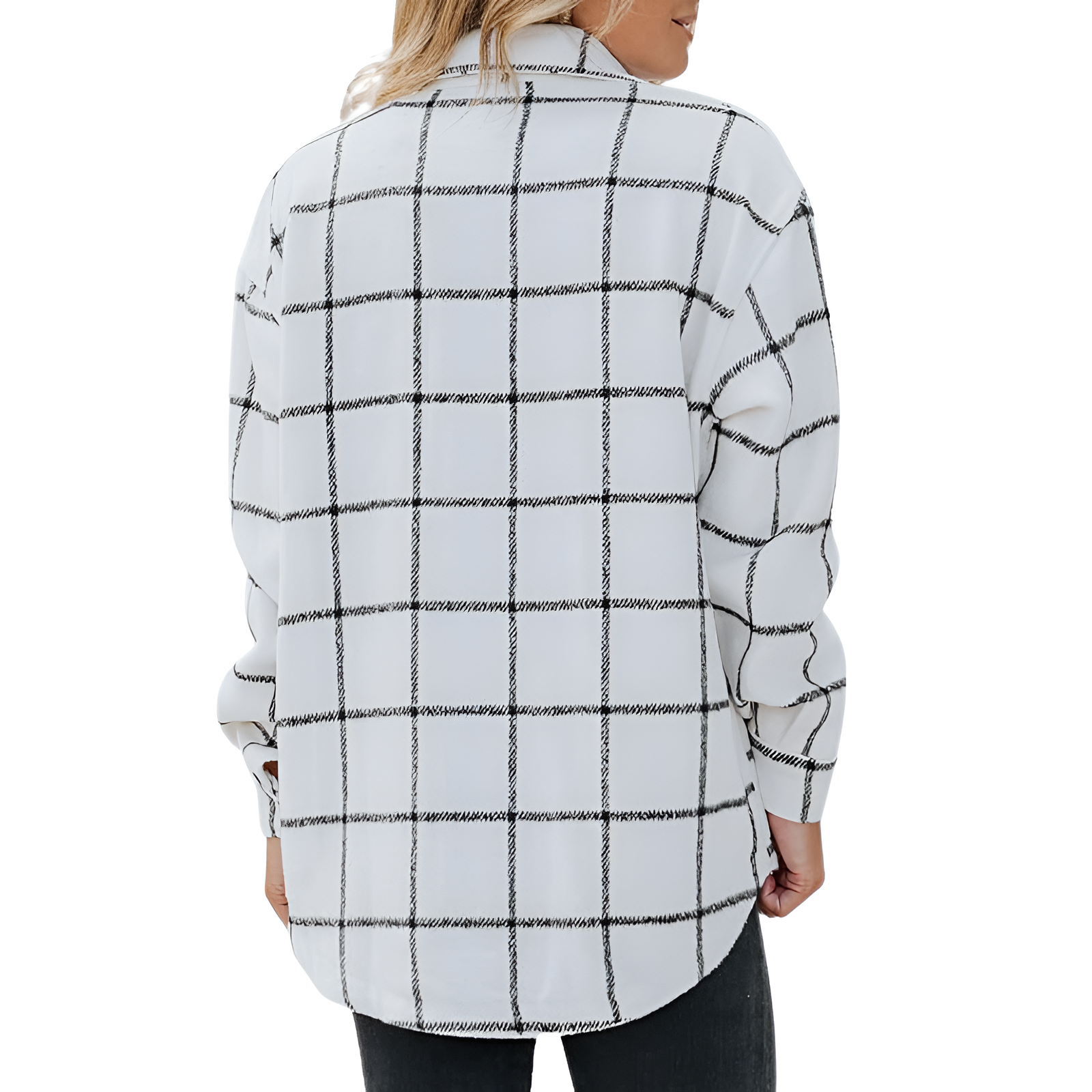 Plaid Flannel Shacket With Long Sleeve Button Down Style For Women