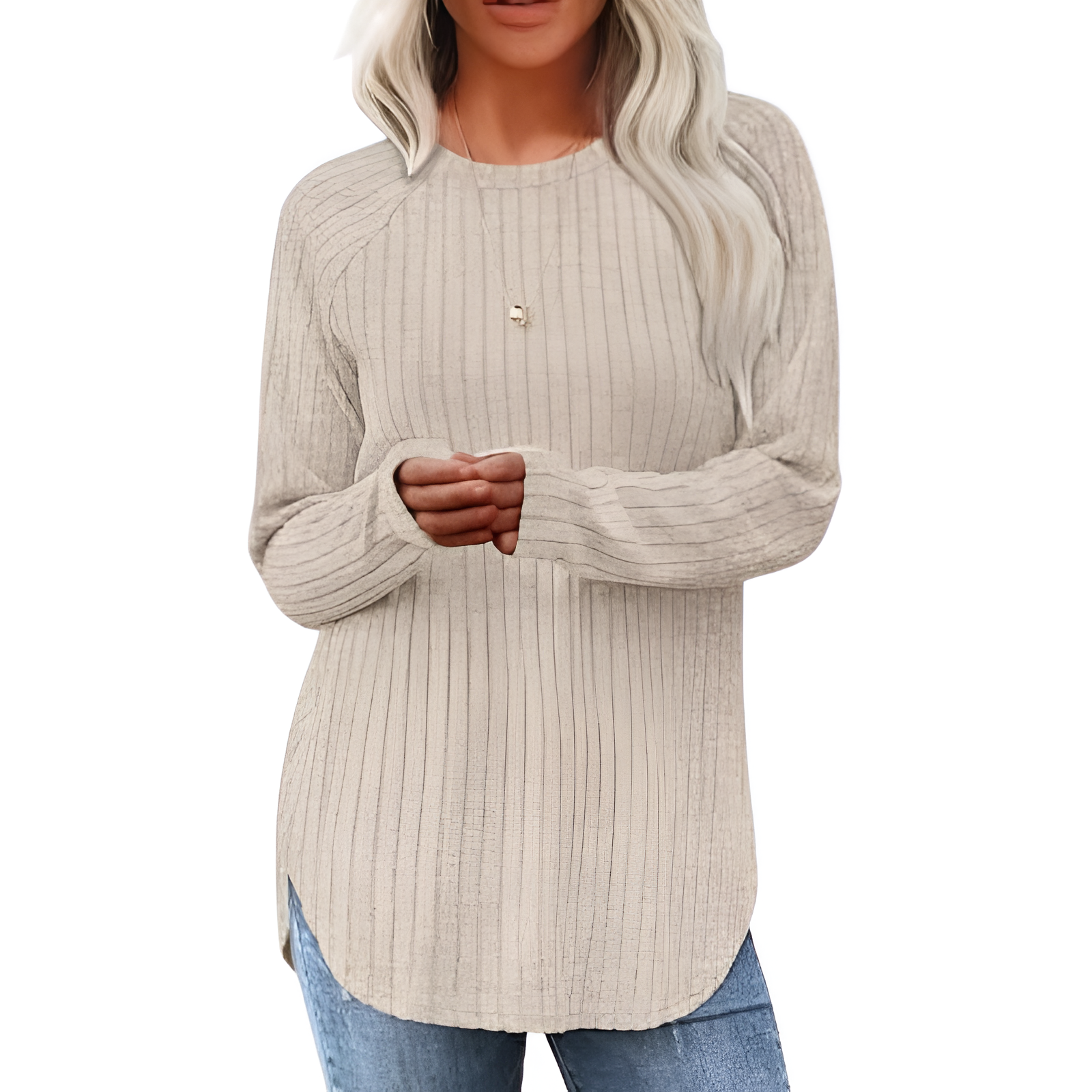 Long Sleeve Tunic Top With Loose Fit And Curved Hem For Women